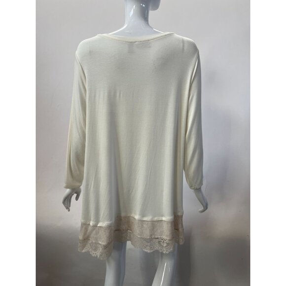 Lori Goldstein LOGO Womens Ivory Tunic Top With Lace Hem Detail Size 1X Soft Str - Picture 12 of 16